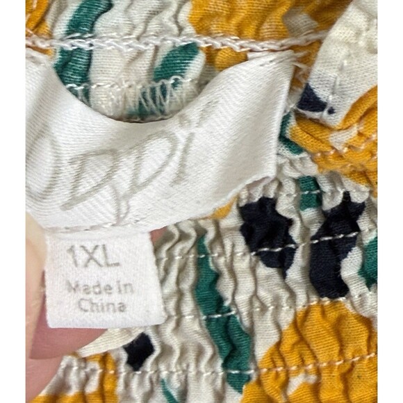 ODDY Womens Size 1XL Lemon Yellow Floral Print Blouse Puff Sleeves Spring Summer - Picture 6 of 10